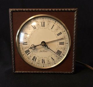 Vintage Seth Thomas Electric Clock Shelf Mantel Wood & Gold Poise - 2
