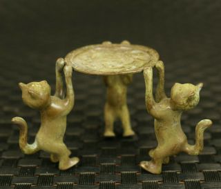 Chinese Old Bronze Hand Casting Three Cat Oil Lamp Statue Collectable Noble Gift