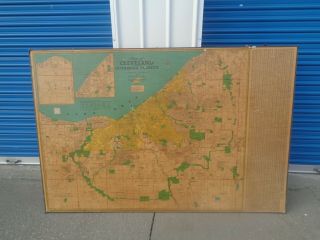 Huge 58 " X 40 " Vintage Commercial Survey Wall Map Of Cleveland & Cuyahoga County