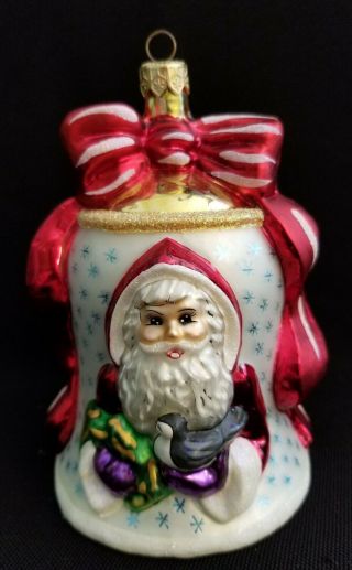 Christopher Radko Santa Bell With Red Bow Vintage Christopher Ornament