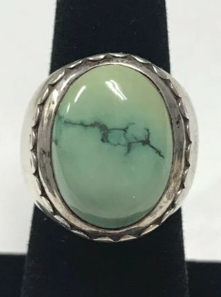 Gorgeous Vintage Sterling Silver 925 Large Green Stone Ring Size 7