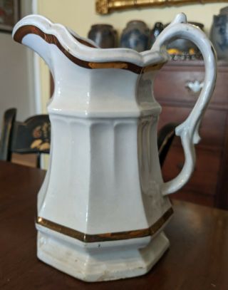 Antique Livesley & Powell White Ironstone Pitcher Copper Lustre Staffordshire.