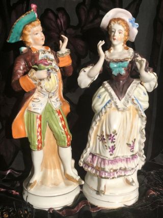 Dresden Style Antique Vintage Unknown Tall Porcelain Couple