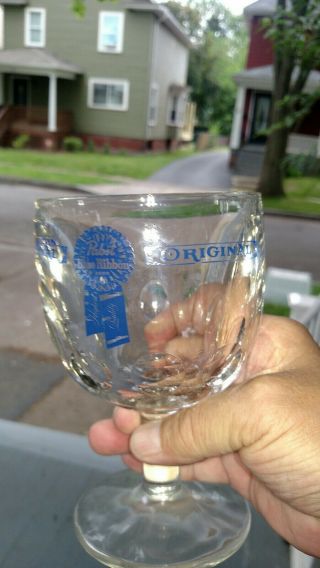 Vtg.  4 Dimpled Stemmed Beer Glasses (4) Pabst Blue Ribbon Thumb Print Pbr Goblets