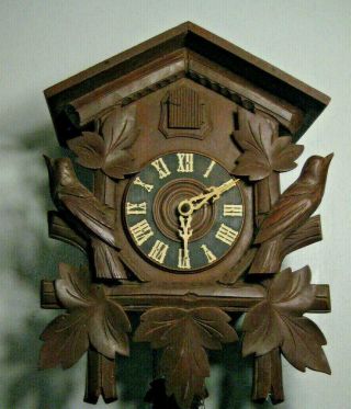 Large Vintage Black Forest Hubert Herr Old Cuckoo Clock Carved Birds Germany
