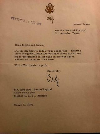 Lyndon Johnson Signed Letter (1970) Full Letter Beckett