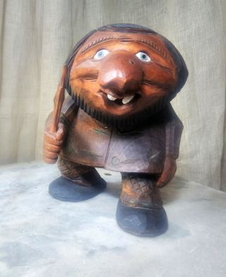 1980 Norwegian Signed Otto Sveen Hand Carved Wooden Troll