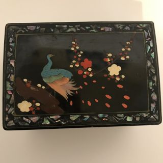 Vintage Japanese Jewelry Box Mother Of Pearl Inlay Hand Painted 2