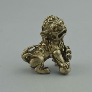 Collectable Old Handwork Miao Silver Carve Exorcism Lion Mighty Ancient Statues