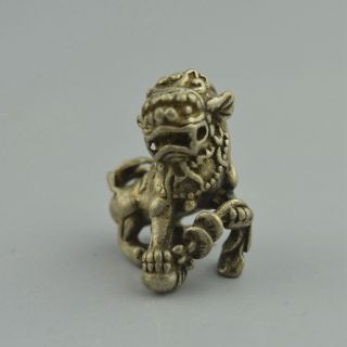 Collectable Old Handwork Miao Silver Carve Exorcism Lion Mighty Ancient Statues 2