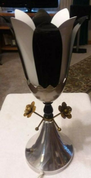 Vintage Art Deco Black And White Metal Tulip Table Lamp