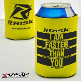 Risk Racing Beer Koozie Cozy Yellow Humourous Beer Bottle Can Holder