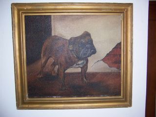 Antique Oil On Panel Of A Bull Dog