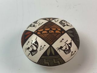 Mini Signed Kokopelli Dancer Native American Acoma Pueblo Pottery Seed Pot