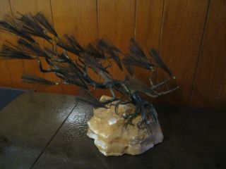 Vintage Curtis Jere Signed Fir Tree Sculpture Copper Metal Stone
