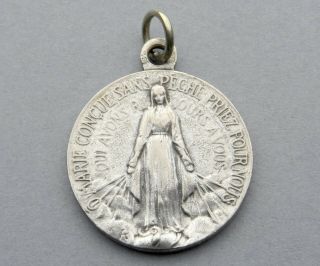 Saint Virgin Mary.  Antique Religious Pendant.  Miraculous Medal.  French.