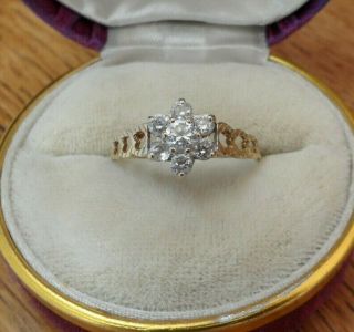 Vintage Jewellery 9ct Gold Daisy Cubic Zirconia Cluster Ring Full Uk Hallmarks