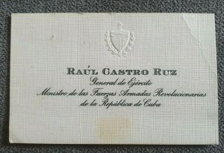 Cuba Raul Castro Revolution Leader Calling Card Signed Autograph 1960s
