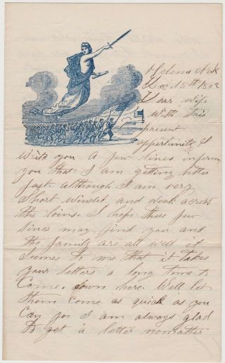 1862 Civil War Soldier Letter - Helena Ark - Patriotic Stationery - 46th Indiana