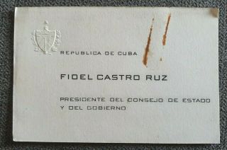 Cuba Fidel Castro Revolution Leader Calling Card Signed Autograph 1960s