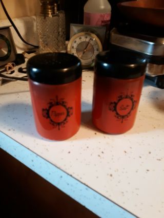 Salt and Pepper Shakers Vintage Aluminum West Bend Orange Red 4 