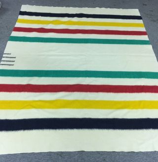 Vintage Hudson’s Bay 3.  5 Point Trapper Blanket Wool England 81 X 63