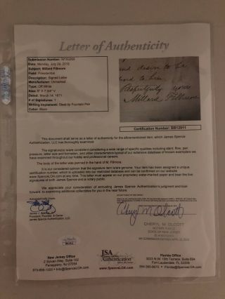 Millard Fillmore Signed Letter Jsa
