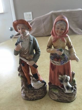 Vintage Set Of Old Man And Woman Figurines 8 - 1/2” Tall