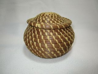 Coushatta Native American Pine Needle Lidded Basket Small