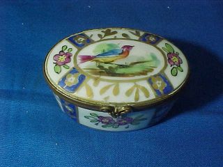 Vintage Limoges France Porcelain Hand Painted Ring Box W Bird,  Floral Design