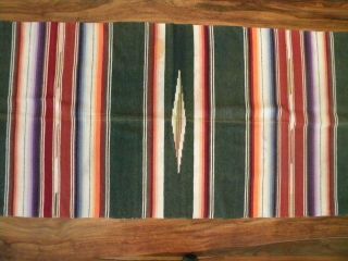 Vintage Mexican Serape Wool Cloth Runner Scarf With 3 " Fringe