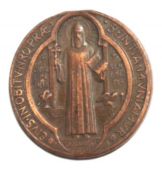 Vintage St.  Benedict Of Nursia Patron Saint Of Europe Christian Medal Token
