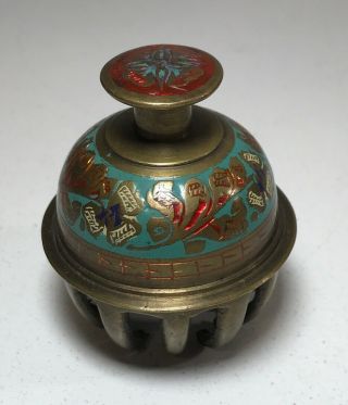 Vintage Brass Etched Beautifully W/ Detailed Enamel Elephant Claw Temple Bell