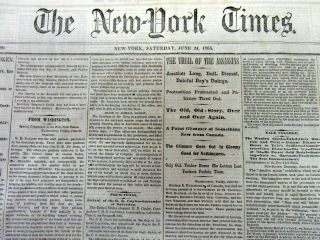 15 1865 Ny Times Civil War Newspapers W Lincoln Assassination Conspirators Trial