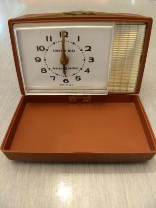 Vintage Mid Century Modern Clock General Electric Ge Trip Mate Brown Model 7274