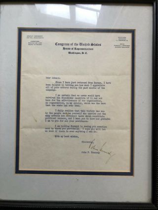 Authentic John F Kennedy Signed Letter as congressman. 2
