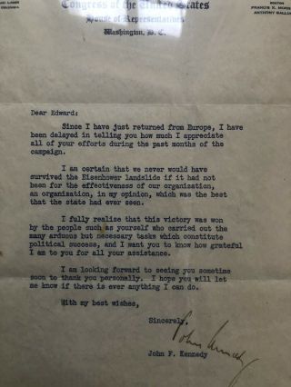 Authentic John F Kennedy Signed Letter as congressman. 3