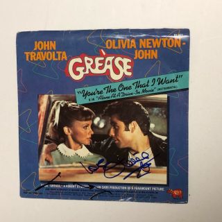 John Travolta & Olivia Newton John Hand Signed Grease 45 Record Autograph