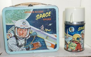 1960 Space Explorer Colonel Ed Mccauley Metal Lunch Box & Thermos By Aladdin Ind