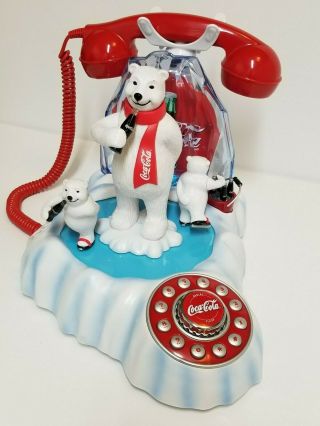 Vintage 2000 Coca - Cola Animated Polar Bear Phone Light - Up Christmas W/ Batteries
