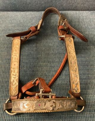 Vintage Rodeo Sterling Silver Brass Jeweled Horse Western Show Halter
