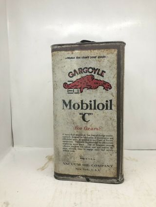 Vintage Early Mobiloil “c” Gargoyle Oil Can 1 Gallon 1920s Rare Vacuum Oil Co