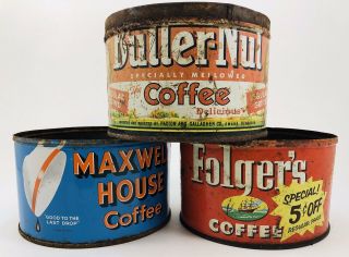 Vintage Set: Butternut,  Maxwell House And Folgers Coffee Tins 2