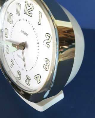 Vtg Big Ben Retro Cream Wind Up Alarm Clock Glow In Dark Hands Numbers Art Deco