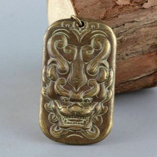 Collectable China Antique Bronze Hand Carve Myth Dragon Exorcism Amulet Pendant 2