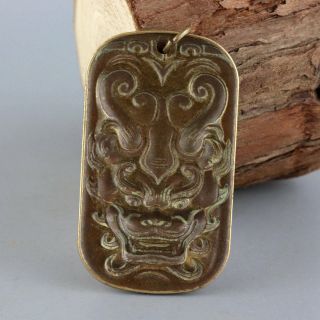Collectable China Antique Bronze Hand Carve Myth Dragon Exorcism Amulet Pendant 3