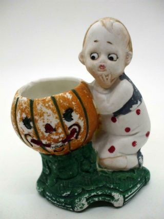 Antique German Ges Gesch Halloween Bisque Boy Jack O Lantern Figurine