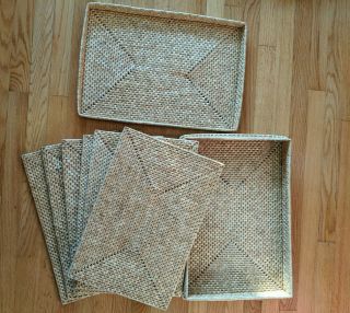 Vintage Straw Wicker Rattan Woven Rectangular Place Mats Set Of 6 And Woven Box