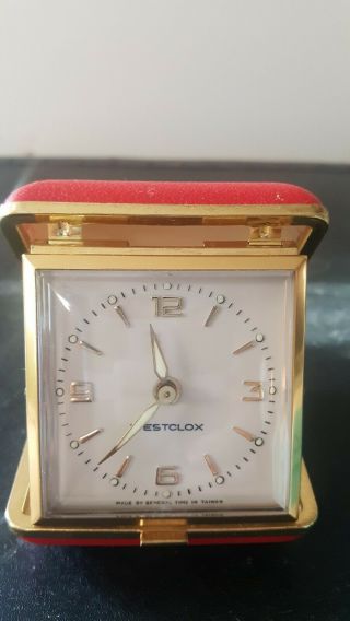 Vintage Westclox Wind Up Travel Alarm Clock Red Case Made In Taiwan Box