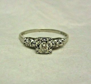 Vtg 14k White Gold Diamond Engagement Ring Signed Heart Lock Size 9 1/4 1.  4 Dwt